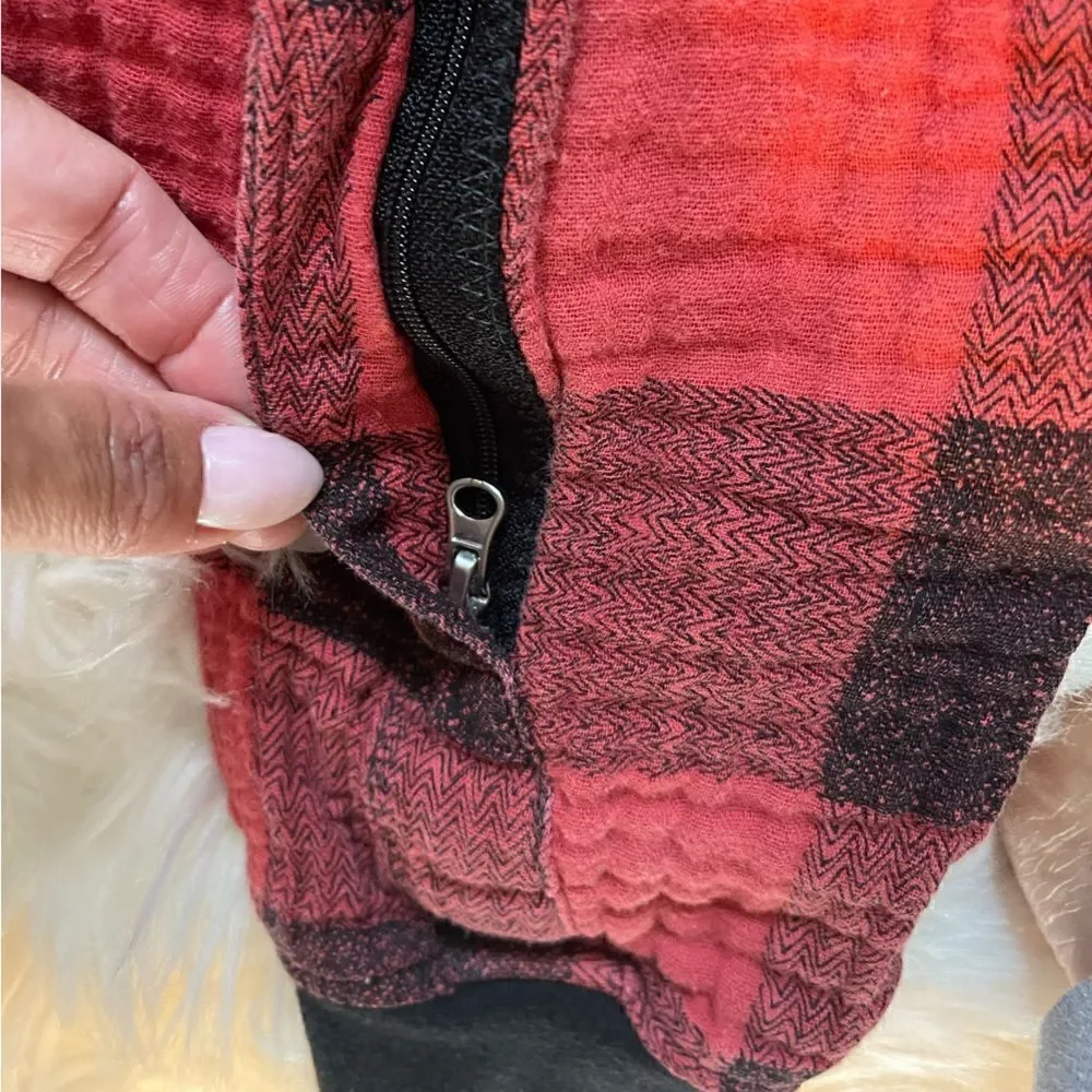 Little Unicorn Red/Black Plaid Sleeveless Zipper Onesie Jumpsuit | SZ 12-18M
